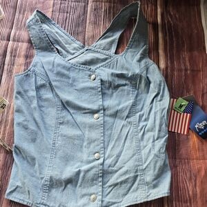 Vintage Roper Light Blue Button-Down Women's Top Sleevelesa